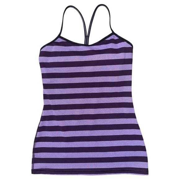 Lululemon Size 6 Micro Macro Stripe Deep Zinfandel Purple Black Power Y Tank Top - Picture 4 of 7